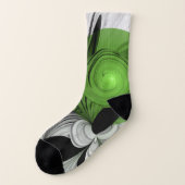 Abstract zwart-wit met groene fractale kunst sokken (Links - buitenkant)