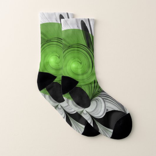 Abstract zwart-wit met groene fractale kunst sokken (Paar)