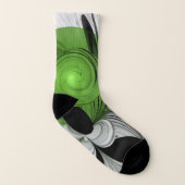 Abstract zwart-wit met groene fractale kunst sokken (Links binnenkant)