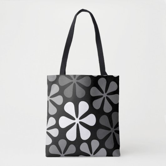 Abstract zwart-wit met grote bloemen tote bag (Voorkant)
