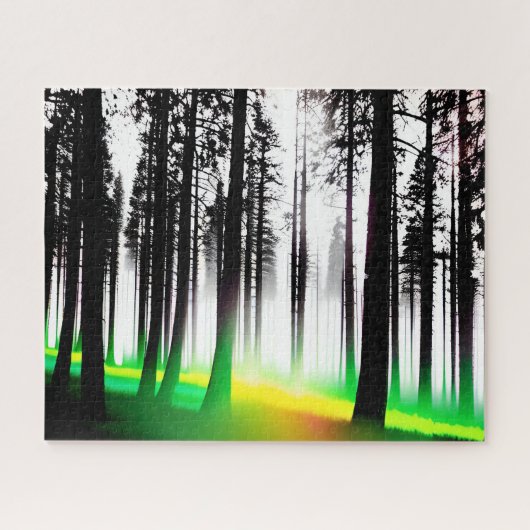 Abstract zwart wit mistig bos en groen geel legpuzzel (Horizontaal)