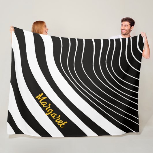 Abstract zwart-wit monogram naam fleece deken (In situ)
