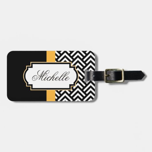 Abstract zwart-wit patroon bagagelabel (Voorkant horizontaal)