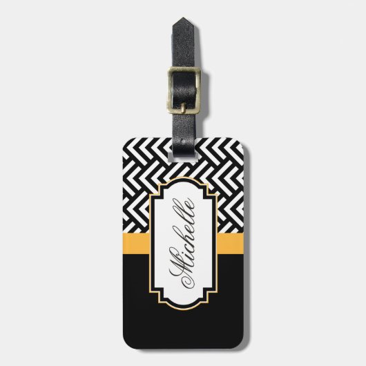 Abstract zwart-wit patroon bagagelabel (Voorkant verticaal)