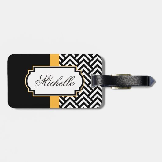 Abstract zwart-wit patroon bagagelabel (Achterkant horizontaal)