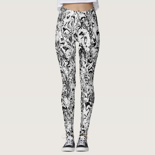Abstract zwart-wit patroon leggings (Voorkant)