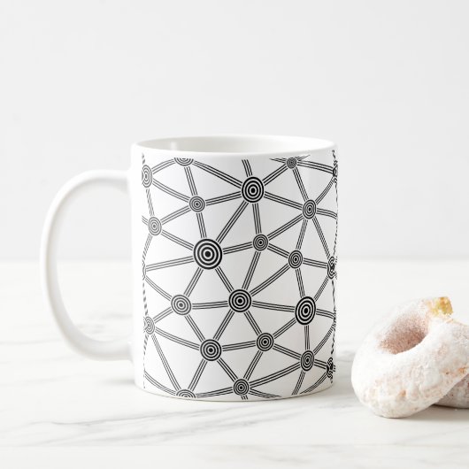 Abstract zwart-wit patroon met lijnen koffiemok (Met donut)