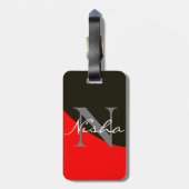 Abstract zwart-wit rood bagagelabel (Achterkant verticaal)