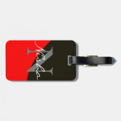 Abstract zwart-wit rood bagagelabel (Achterkant horizontaal)