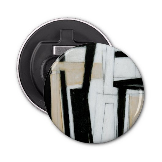 Abstract zwart-wit schilderen button flesopener (Voorkant)