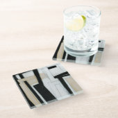 Abstract zwart-wit schilderen glazen onderzetter (Schuin)