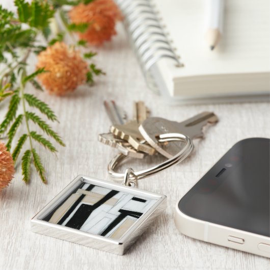 Abstract zwart-wit schilderen sleutelhanger (Zijkant)