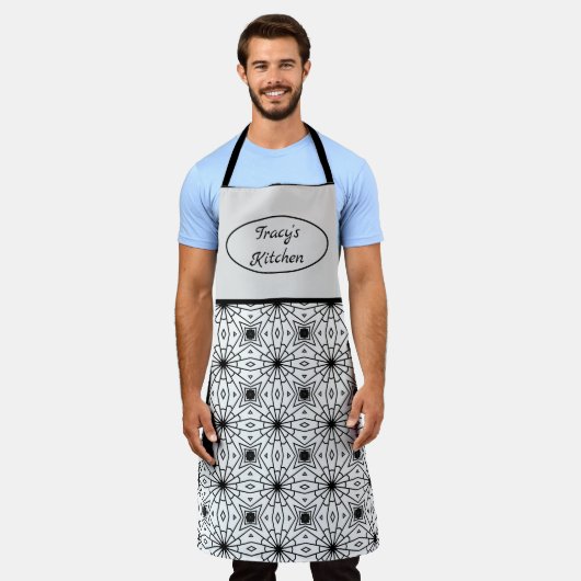 Abstract zwart-wit schort (Gedragen)