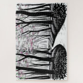 Abstract zwart-wit silhouet bos pad legpuzzel (Verticaal)