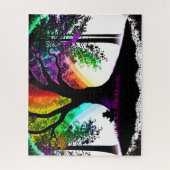 Abstract zwart-wit silhouet regenboog wervelingen legpuzzel (Verticaal)