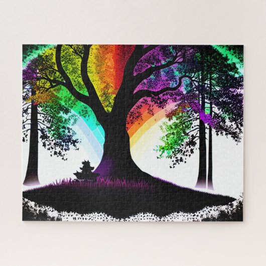 Abstract zwart-wit silhouet regenboog wervelingen legpuzzel (Horizontaal)