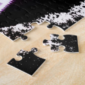 Abstract zwart-wit silhouet regenboog wervelingen legpuzzel (Zijkant)
