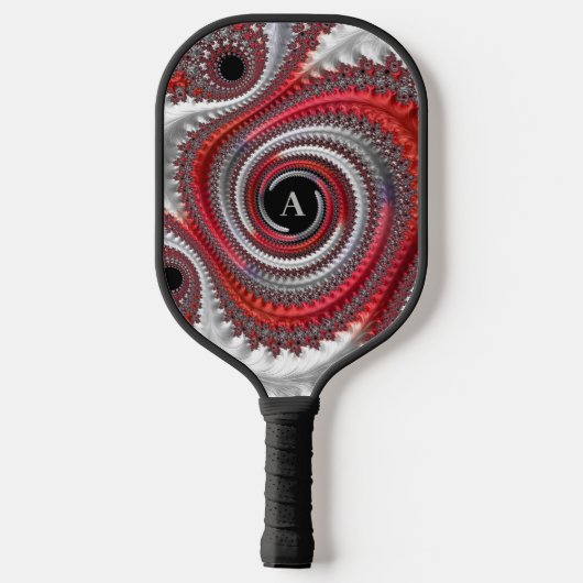 Abstract zwart-wit Spiral Fractal Monogram Pickleball Paddle (Achterkant)