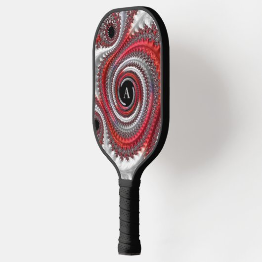 Abstract zwart-wit Spiral Fractal Monogram Pickleball Paddle (Links)