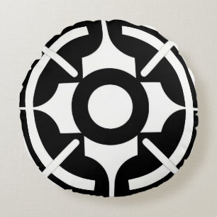 Abstract zwart-wit symbolisch geometrisch rond kussen