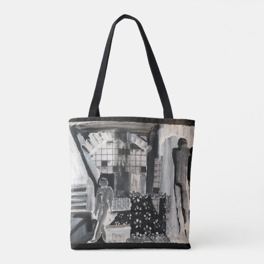 Abstract zwart-wit tote bag (Achterkant)