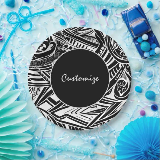 Abstract zwart-wit tribaal papieren bordje (Feest)