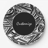 Abstract zwart-wit tribaal papieren bordje (Voorkant)