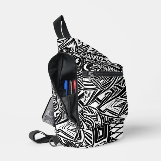 Abstract zwart-wit tribaal sling bag (Open)