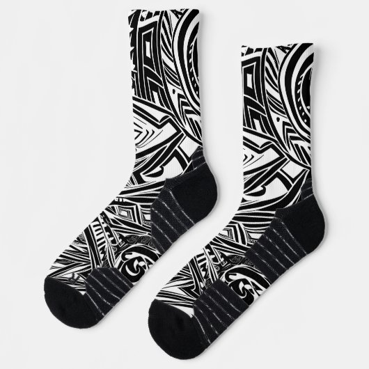 Abstract zwart-wit tribaal sokken (Links)