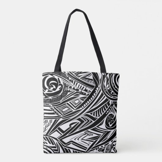 Abstract zwart-wit tribaal tote bag (Achterkant)
