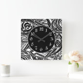 Abstract zwart-wit tribaal vierkante klok (Huis)
