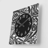 Abstract zwart-wit tribaal vierkante klok (Hoek)