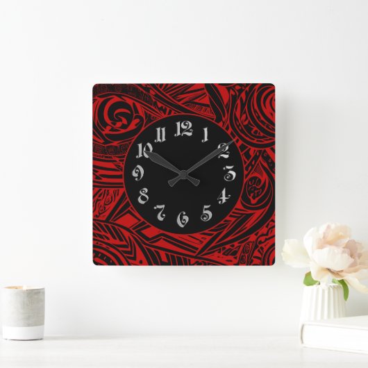 Abstract zwart-wit tribaal vierkante klok (Huis)