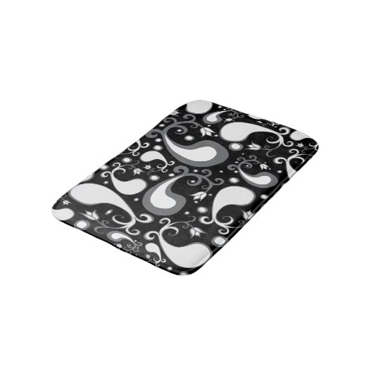 Abstract zwart-wit Tulip Paisley Floral Badmat (Gekanteld)