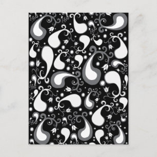 Abstract zwart-wit Tulip Paisley Floral Briefkaart