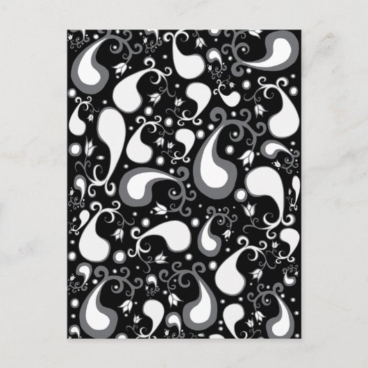 Abstract zwart-wit Tulip Paisley Floral Briefkaart (Voorkant)
