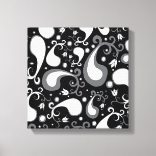 Abstract zwart-wit Tulip Paisley Floral Canvas Afdruk