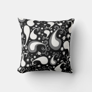 Abstract zwart-wit Tulip Paisley Floral Kussen