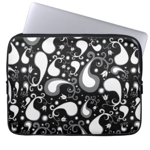 Abstract zwart-wit Tulip Paisley Floral Laptop Sleeve