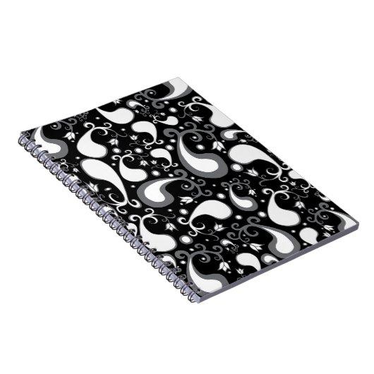 Abstract zwart-wit Tulip Paisley Floral Notitieboek (Rechterzijde)