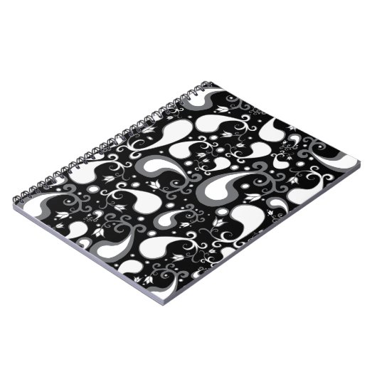 Abstract zwart-wit Tulip Paisley Floral Notitieboek (Linkerzijde)