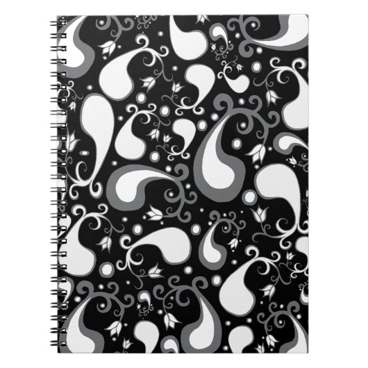 Abstract zwart-wit Tulip Paisley Floral Notitieboek (Voorkant)