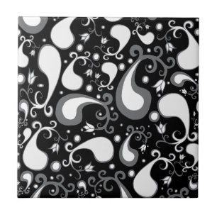 Abstract zwart-wit Tulip Paisley Floral Tegeltje