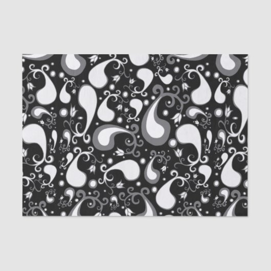 Abstract zwart-wit Tulip Paisley Floral Tissuepapier (Voorkant)
