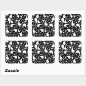 Abstract zwart-wit Tulip Paisley Floral Vierkante Sticker (Vel)
