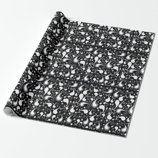 Abstract zwart-wit Tulp Paisley Bloem Cadeaupapier (Uitgerold)