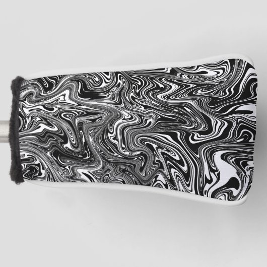 Abstract zwart-wit, vloeibaar marmerpatroon golfheadcover (Voorkant)