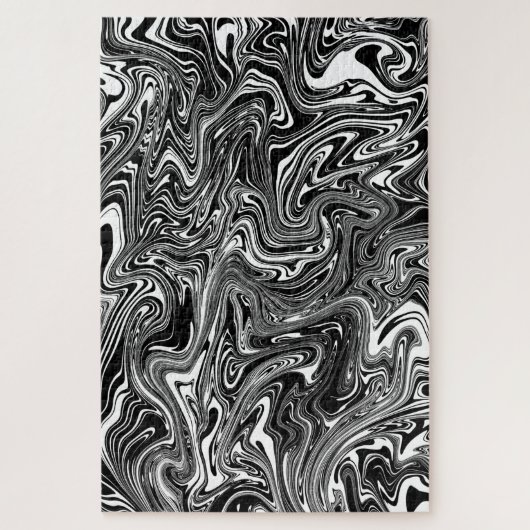 Abstract zwart-wit, vloeibaar marmerpatroon legpuzzel (Verticaal)