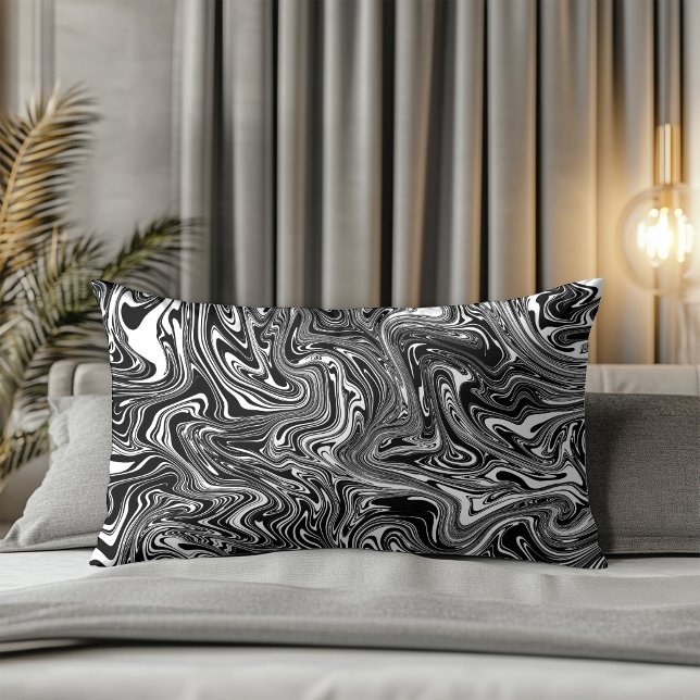 Abstract zwart-wit vloeibare marmer kussen (Creator heeft geüpload)