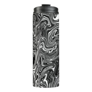 Abstract zwart-wit vloeibare marmer thermosbeker